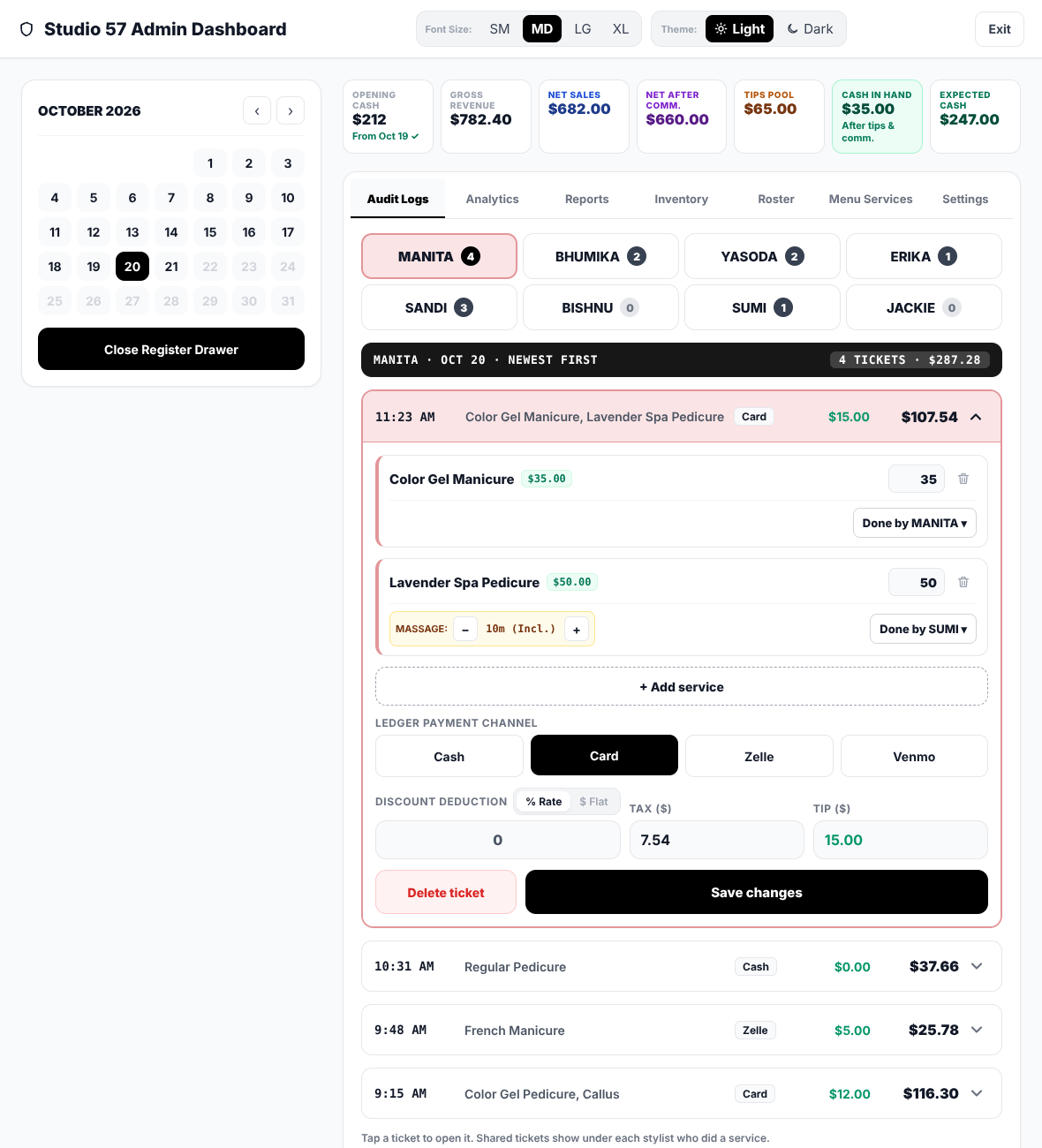 Audit logs by stylist, one ticket open for editing