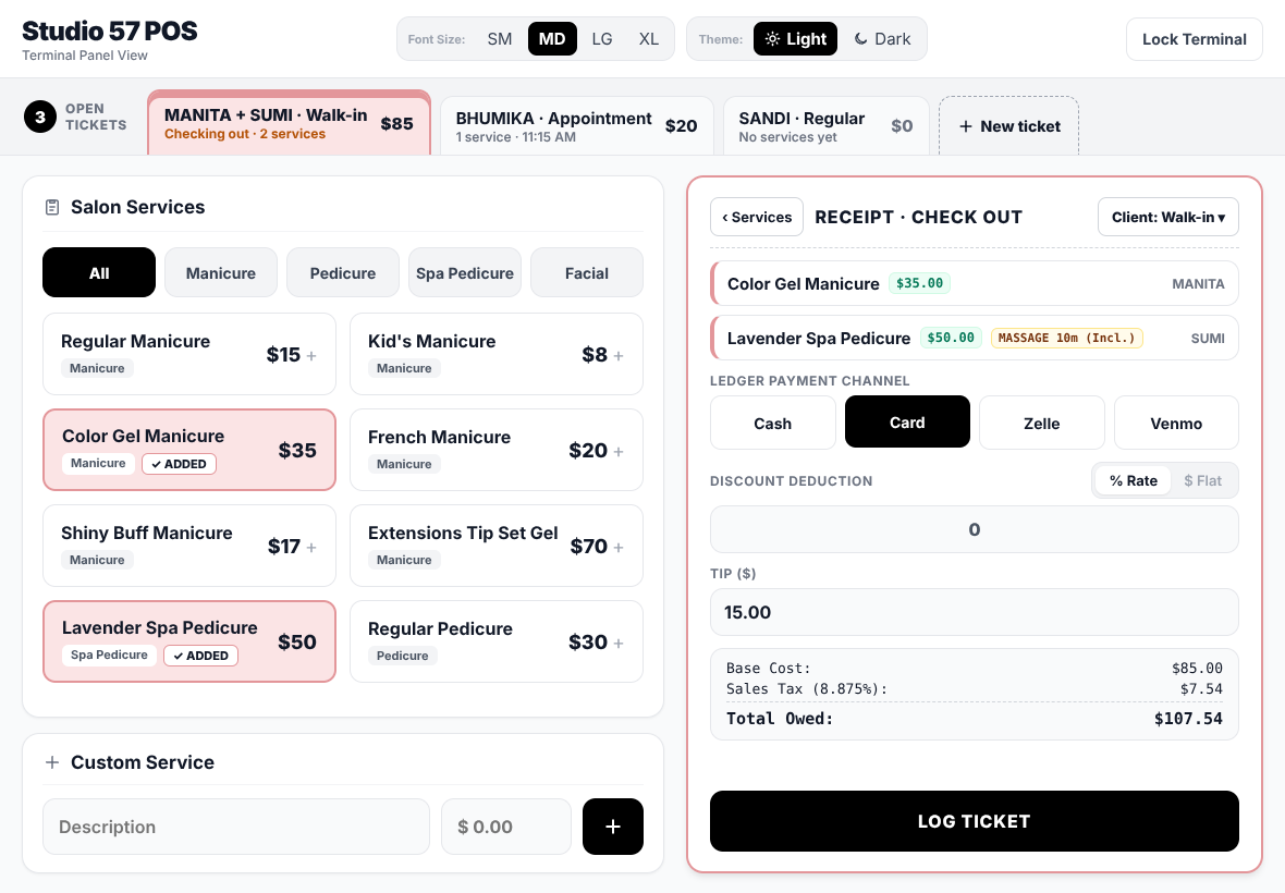 Checkout with payment, discount and tip