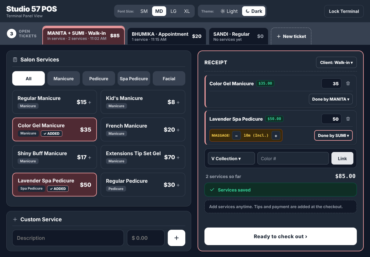 The ticket screen in Dark mode