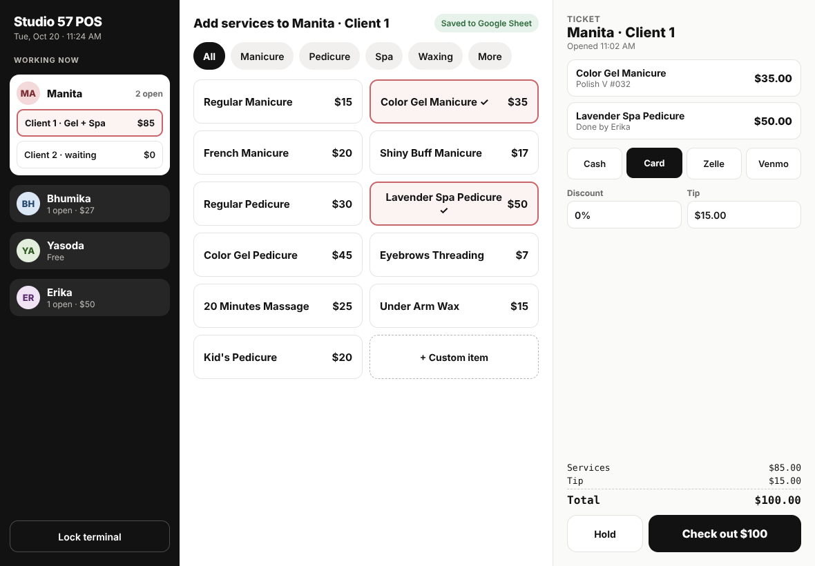 Staff sidebar with each stylist’s open clients