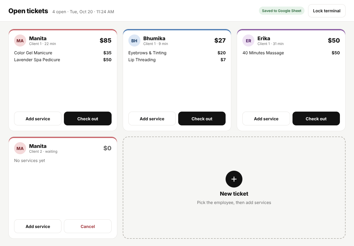 A board of open-ticket cards