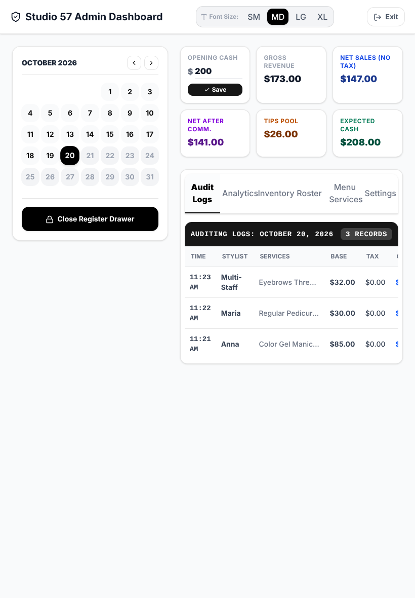 Version 1 on an upright iPad: tabs run into each other and the table is cut off